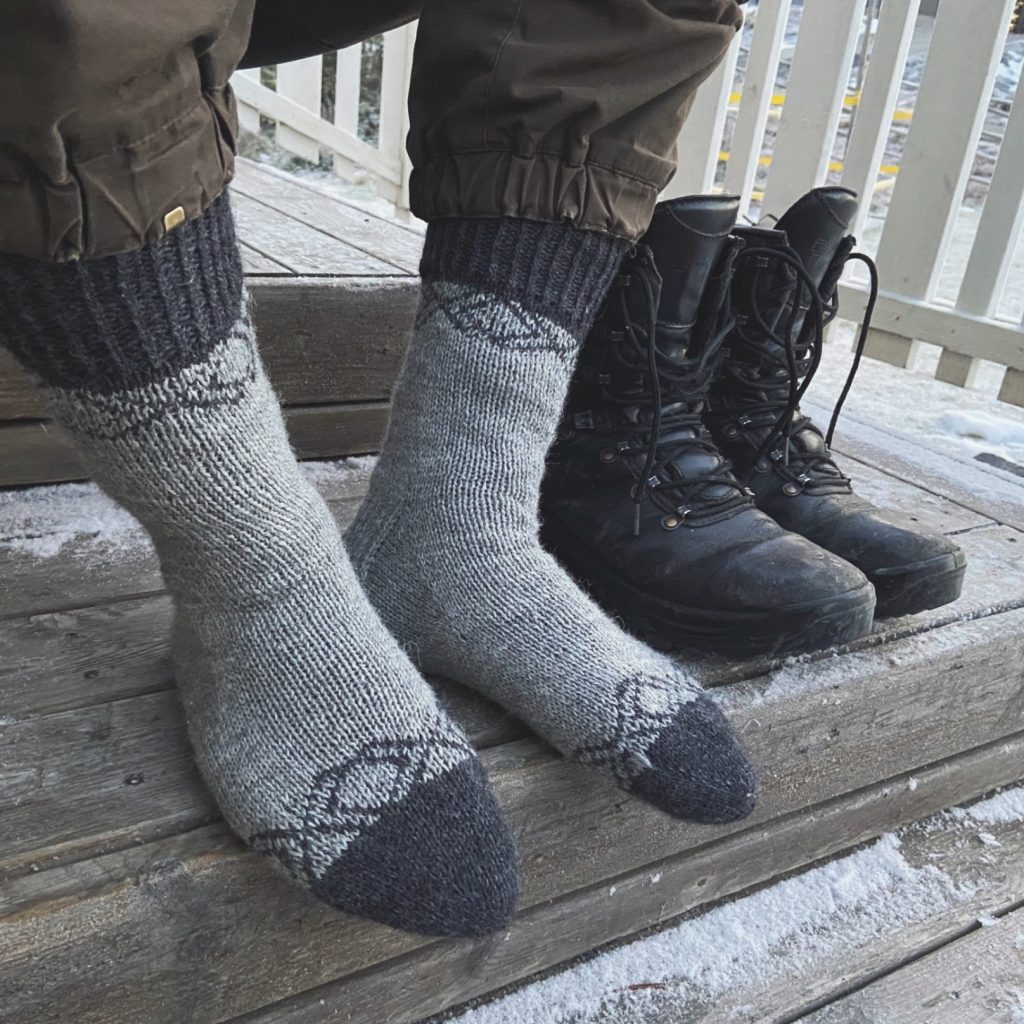 DK weight mens colorwork socks toe-up knitting pattern.