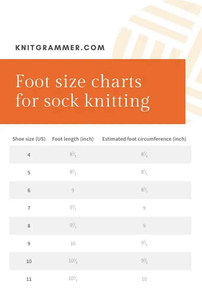 Foot size chart for sock knitting - Knitgrammer