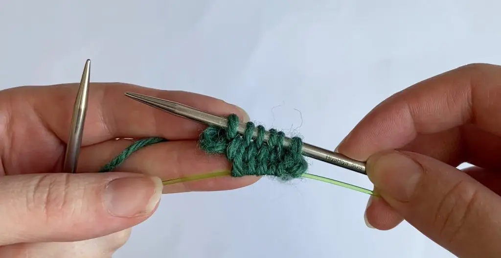 3. Turn your work and knit the wraps on the second needle